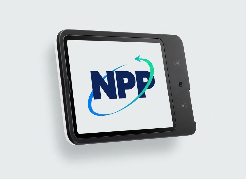 Square Kiosk product render with an NPP mark on the screen